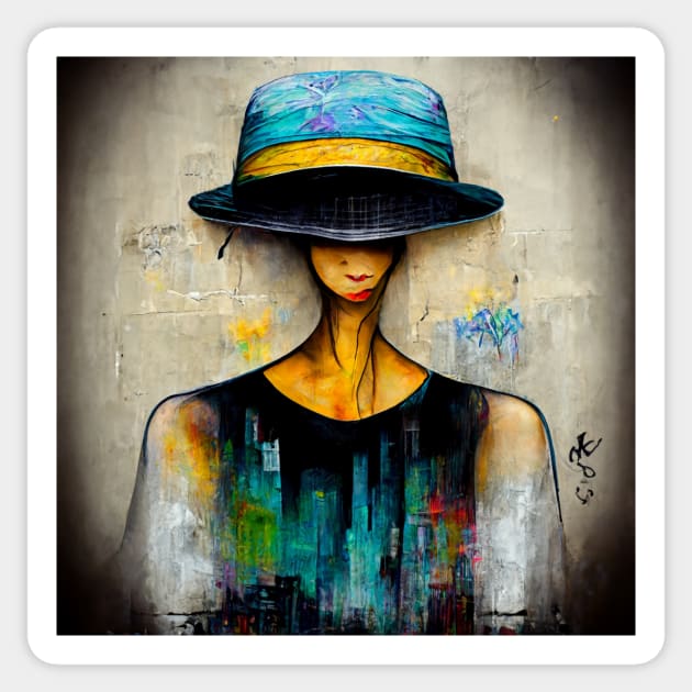 Surrealism Elegant woman with a hat  urban style Sticker by AmazinfArt